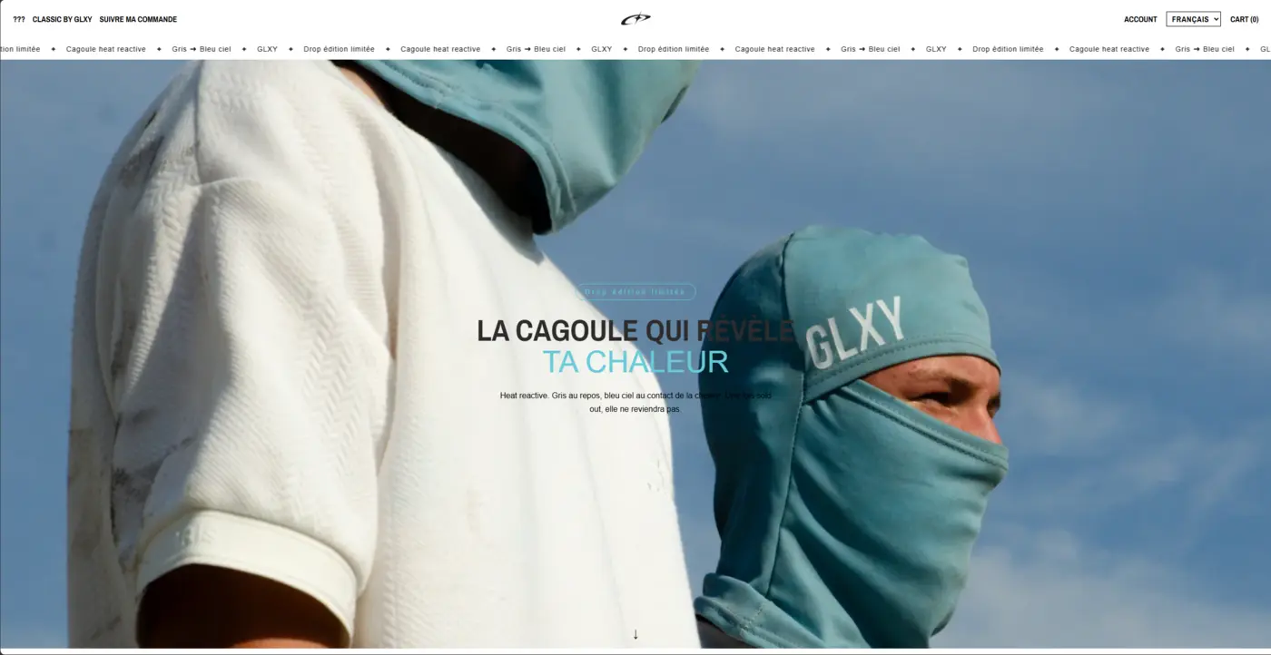 Page d'accueil de la boutique GLXY